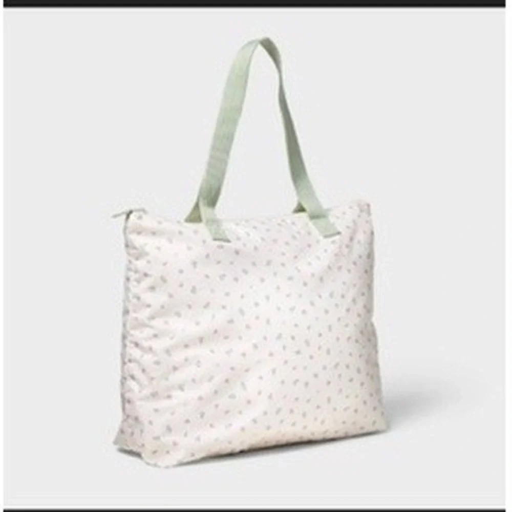 Cat & Jack Tote Bag Kids 14.5in Floral Print White Green All Season NWT